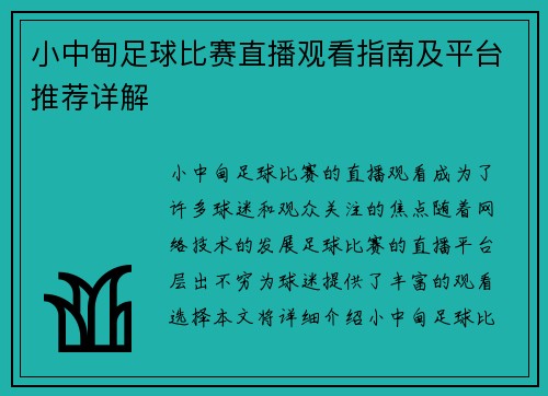 小中甸足球比赛直播观看指南及平台推荐详解